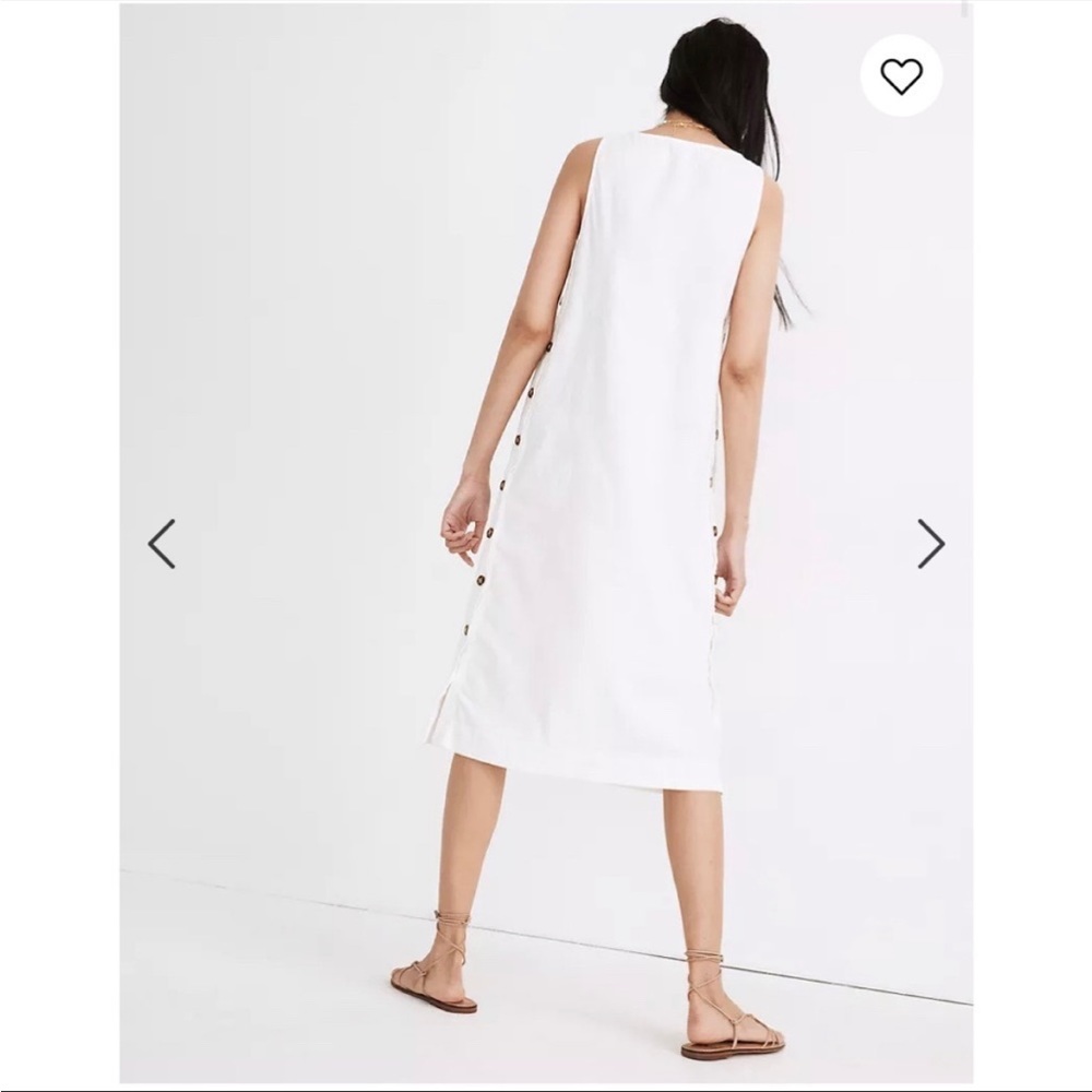 Madewell linen-cotton side-button off white cream midi dress medium - Picture 3 of 8